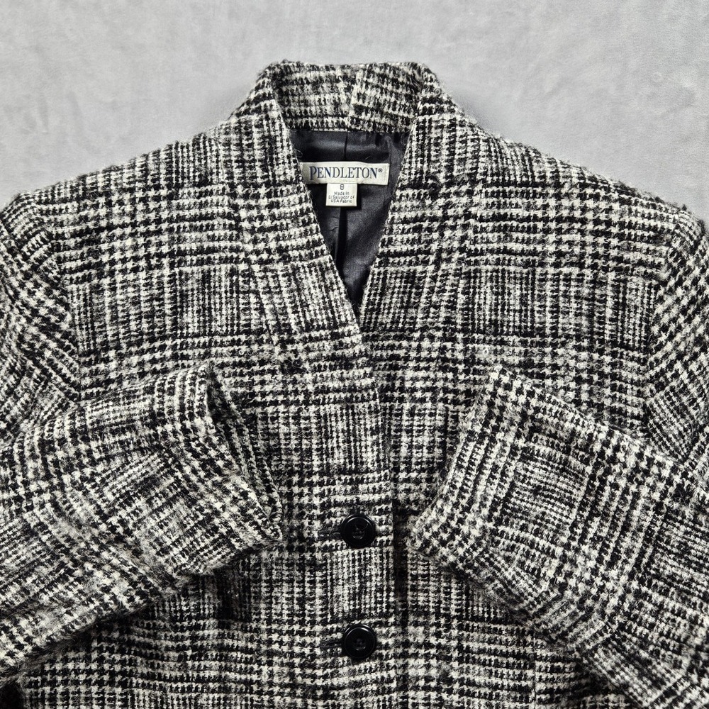 Vintage Pendleton Blazer Womens‎ 8 Black White Virgin Wool Button Front Jacket